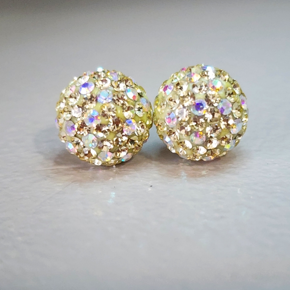 Soft Yellow AB Crystal Ball Earrings (10mm) - Picture 1 of 6